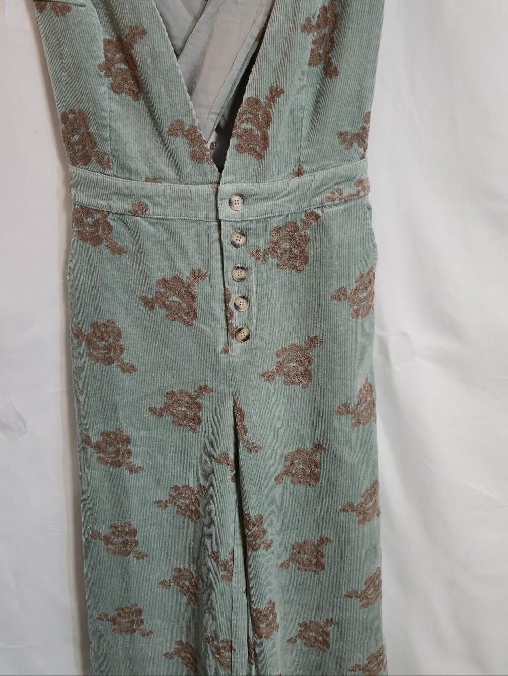 Mystree Sage Green Floral Jumpsuit with Brown Accents - Picture 2 of 14